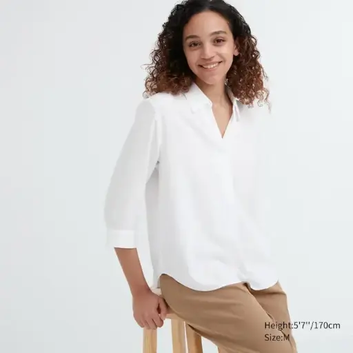 Rayon Skipper Collar 3/4 Sleeve Blouse